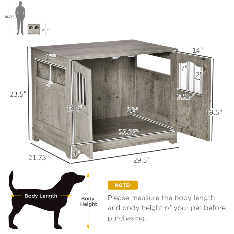 Wooden Dog Cage Furniture Style Pet Kennel Crate w/ Windows and Lockable Doors