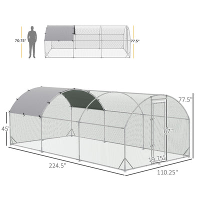 Metal Chicken Coop 1 Room Walk-in Enclosure Hen House w/ Water-Resist Cover