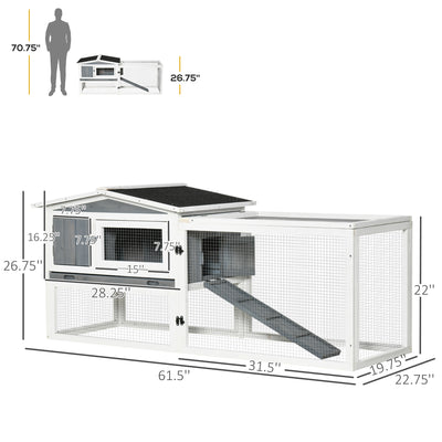 2-Story Rabbit Hutch Outdoor w/ Slide Out Tray, Detachable Run, Ramp