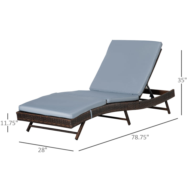 Patio Adjustable Rattan Wicker Chaise Lounge Chair Cushioned Outdoor Furniture