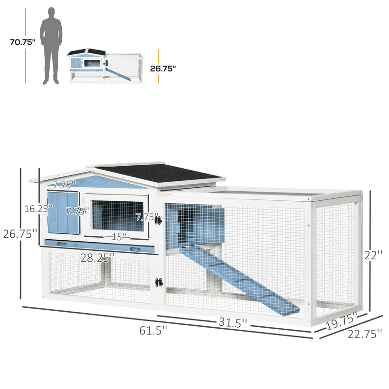 2-Story Rabbit Hutch Outdoor w/ Slide Out Tray, Detachable Run, Ramp