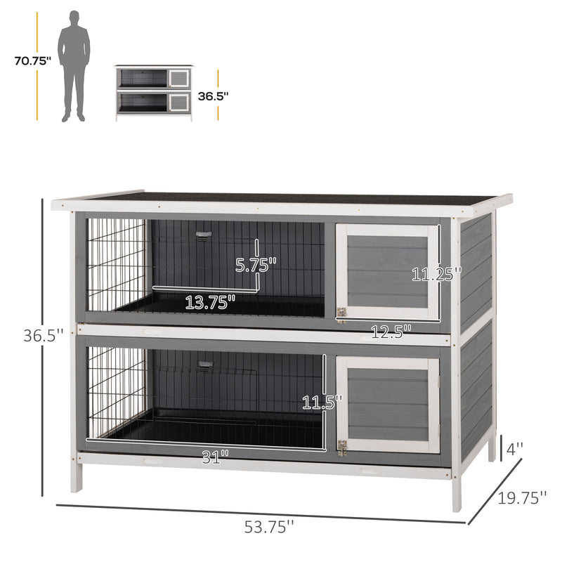 Wooden Rabbit Hutch w/ Dividers Asphalt Roof for Small Animals &amp; Outdoors