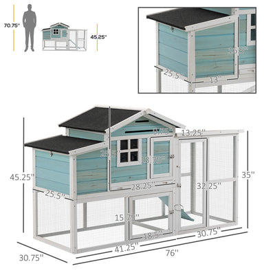 76" Wooden Chicken Coop Hen House with Outdoor Run Nesting Box Slide-out Tray