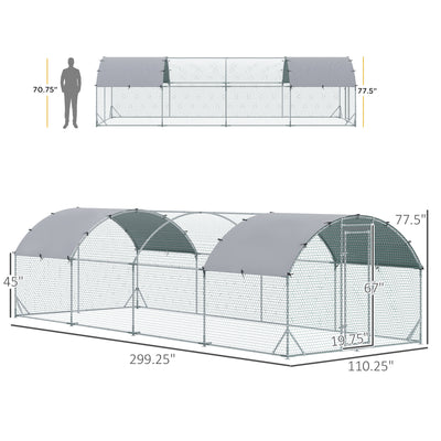 Metal Chicken Coop 1 Room Walk-in Enclosure Hen House w/ Water-Resist Cover