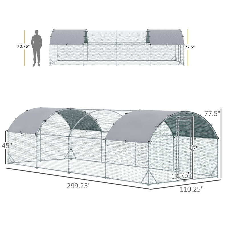 Metal Chicken Coop 1 Room Walk-in Enclosure Hen House w/ Water-Resist Cover