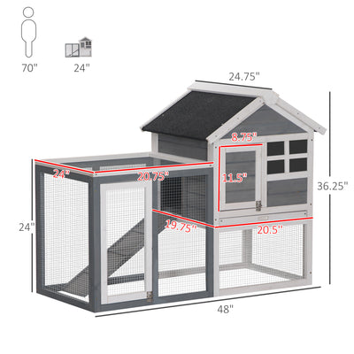 48&quot; Rabbit Hutch Cage Bunny House Wooden Habitat Pet Small Animal w/ Tray &amp; Ramp