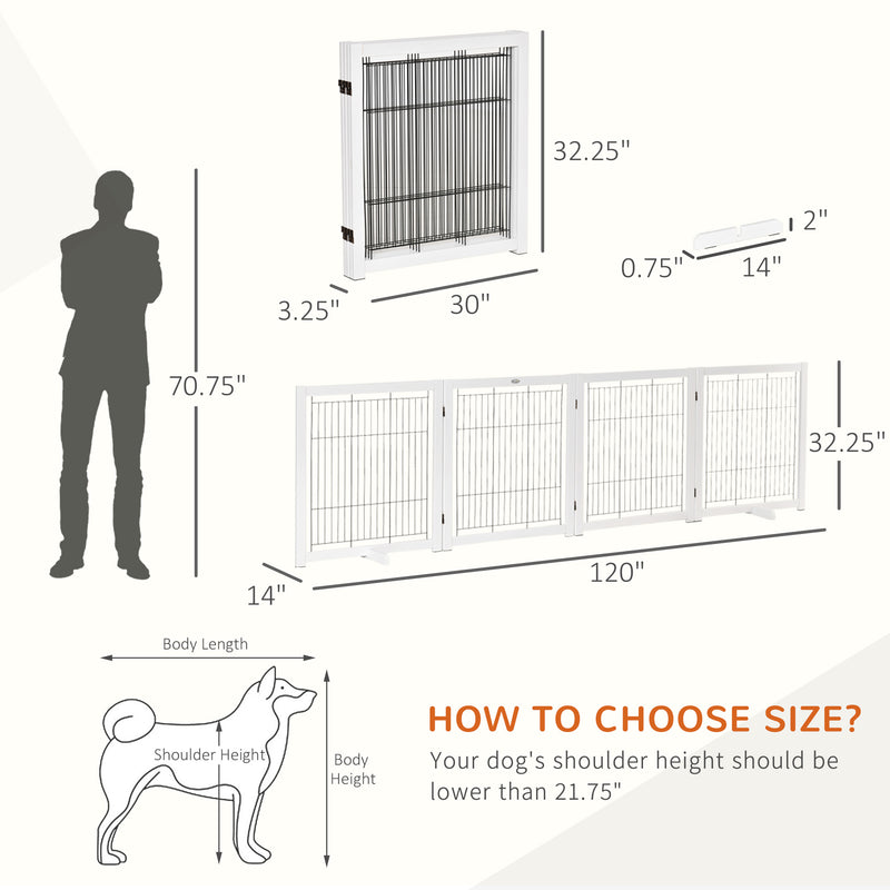 Freestanding Folding Pet Gate 4 Panels Dog Puppy Barrier with Support Feet
