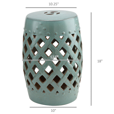 13" Ceramic Indoor Outdoor Patio Lattice Garden Stool End Table Garden Decor