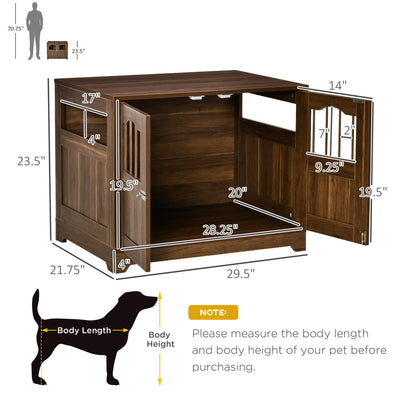 Wooden Dog Cage Furniture Style Pet Kennel Crate w/ Windows and Lockable Doors