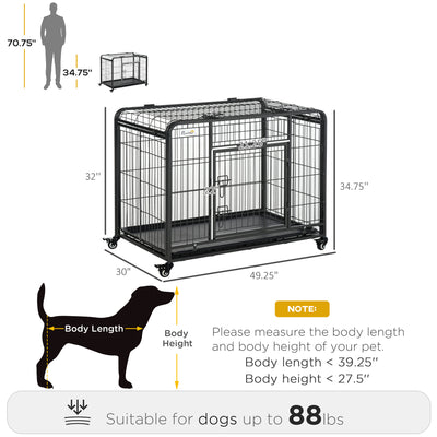 Indoor Grey Puppy Kennel w/ 4 Wheels &amp; Easy Folding Design