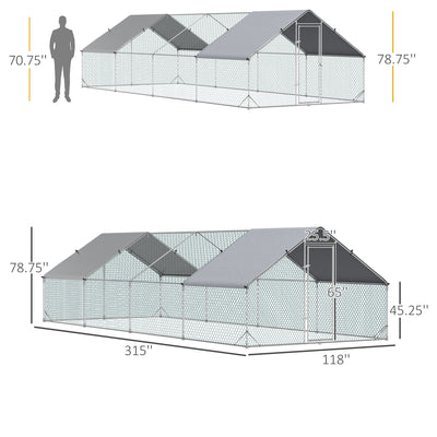 Galvanized Large Metal Chicken Coop Walk-in Enclosure with Cover for Outdoor