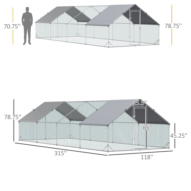 Galvanized Large Metal Chicken Coop Walk-in Enclosure with Cover for Outdoor