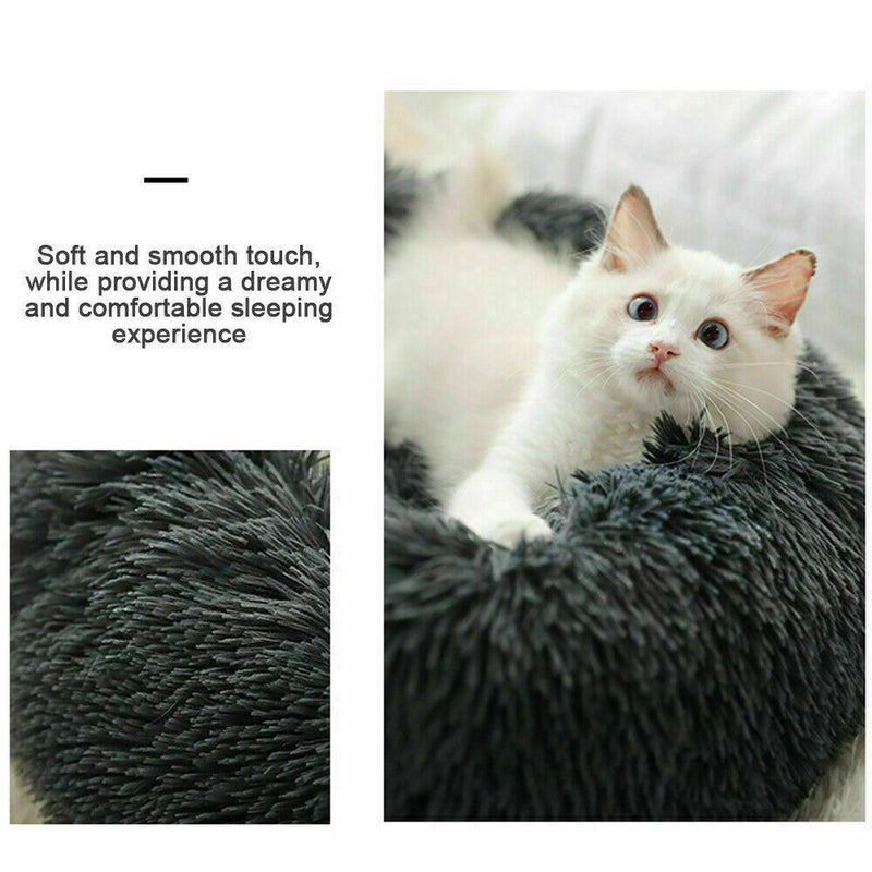 Pet Dog Cat Calming Bed Warm Soft Plush Round Nest Comfy Sleeping Kennel Cave CA