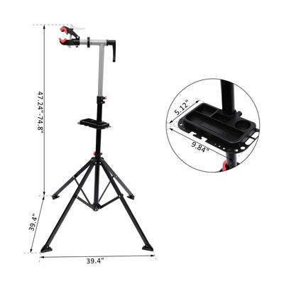 75" Adjustable Mechanic Bike Repair Stand Cycle Workstation Rack w/ Tool Tray