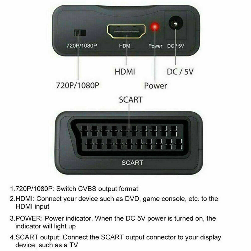 SCART To HDMI Video Audio Upscale Converter Adapter Sky TV 1080P DVD Box HD more