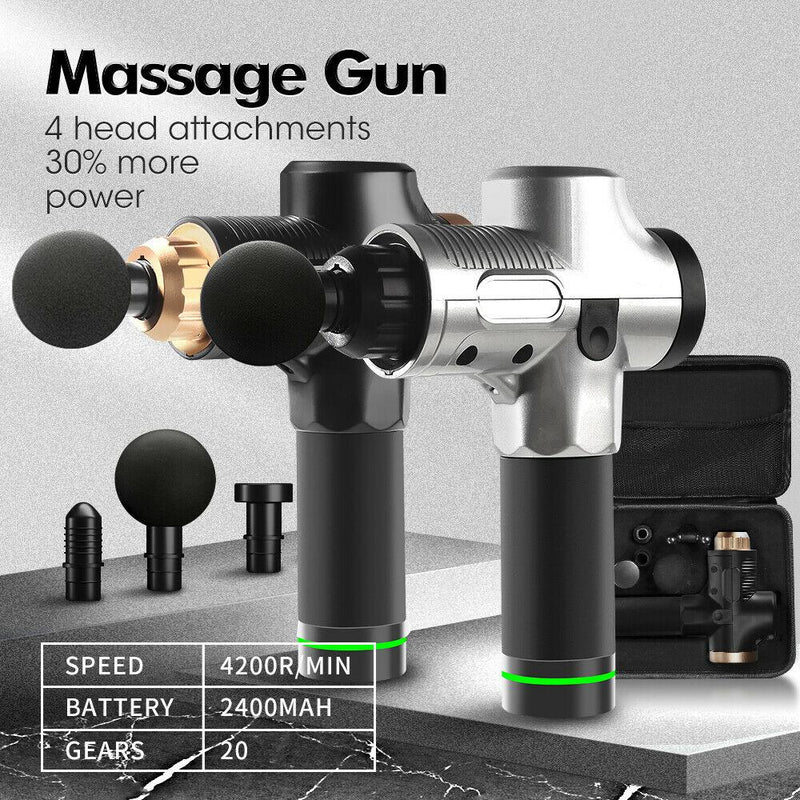 Massage Gun Electric Massager Vibration Muscle Therapy 4 Heads Percussion Tissue