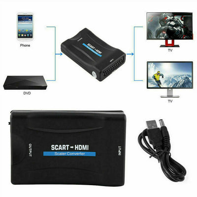 SCART To HDMI Video Audio Upscale Converter Adapter Sky TV 1080P DVD Box HD more