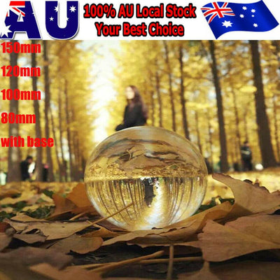 Clear Crystal Ball Sphere 80mm Decor Photography Lens Photo Prop Lensball & Base