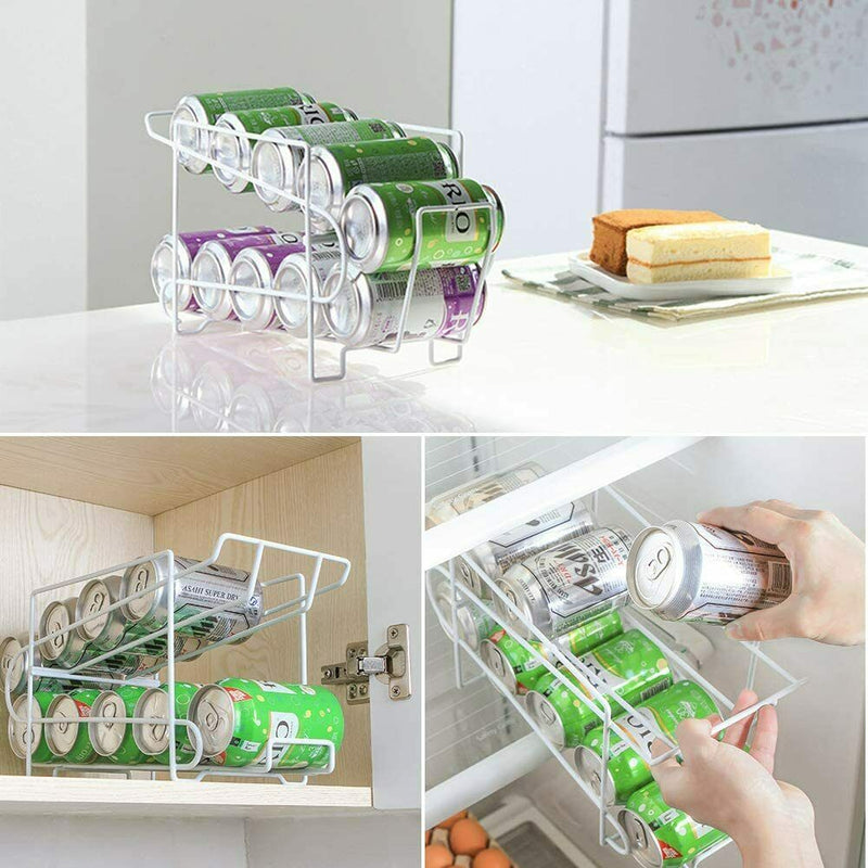 Double-Layer Juice Beer Cola Organizer Storage Stand Shelf Rack Food Can Holder
