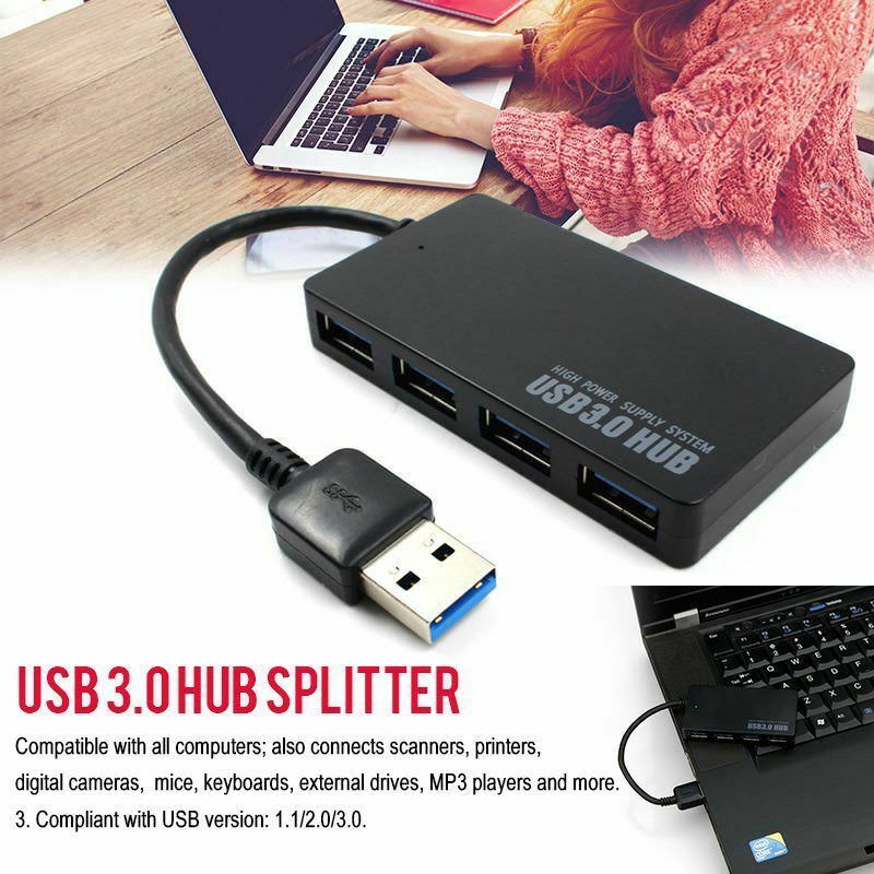 4 Port USB 3.0 Multi Hub High Speed Slim Compact Expansion Splitter PC LAPTOP