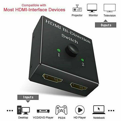 2 in 1 In Out UHD 4K Bi Direction HDMI 2.0 Switch Switcher Splitter Hub HDCP 3D