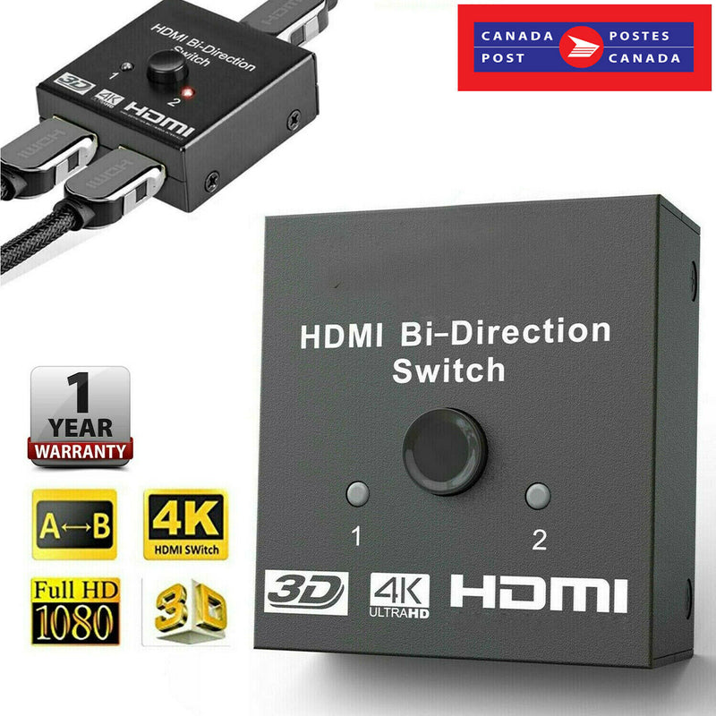 2 in 1 In Out UHD 4K Bi Direction HDMI 2.0 Switch Switcher Splitter Hub HDCP 3D