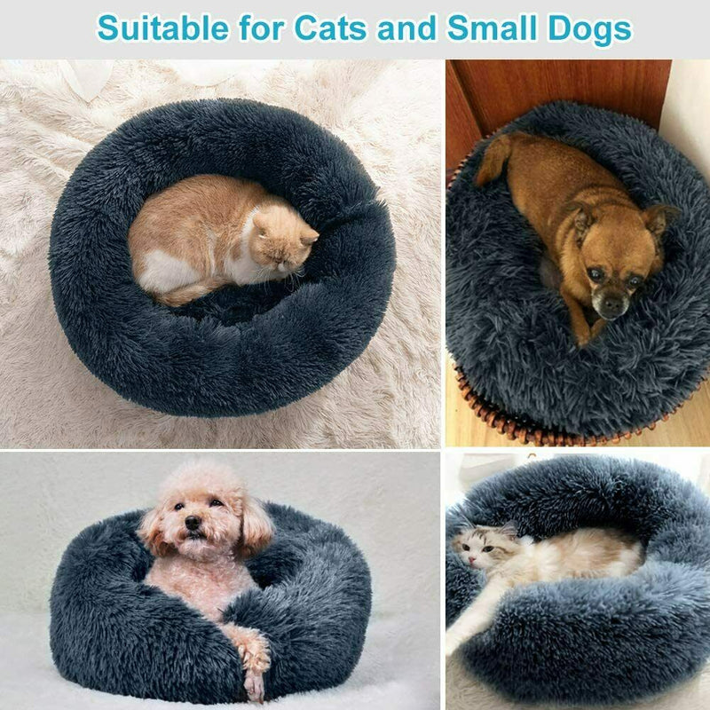 Pet Dog Cat Calming Bed Warm Soft Plush Round Nest Comfy Sleeping Kennel Cave CA