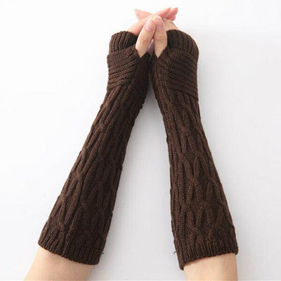 Women Arm Warmer Long Gloves Fashion Fingerless Gloves Solid Color Knit Gloves