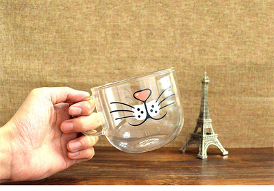 Cat Kitty Creative Borosilicate Glass Coffee Cup Transparent Water Mug 550ML