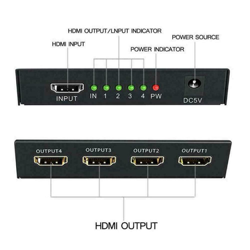 1 in 4 out Box Hub Full 1080p HD 1X4 Port HDMI Splitter Amplifier Repeater