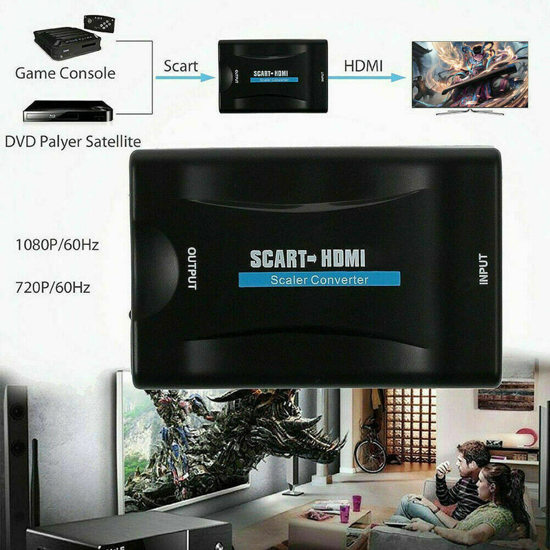 SCART To HDMI Video Audio Upscale Converter Adapter Sky TV 1080P DVD Box HD more