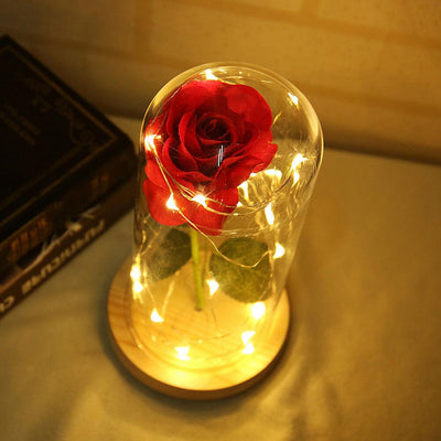 Beauty And The Beast Enchanted Rose LED Glass Cover Night Light Lamp Flower Gift