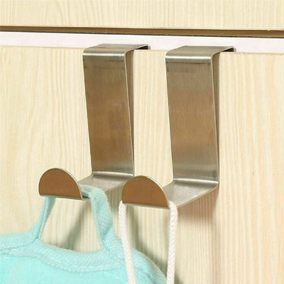 Stainless Steel Hook Over Door Coat Hanger Compact Clothes Holder Kitchen