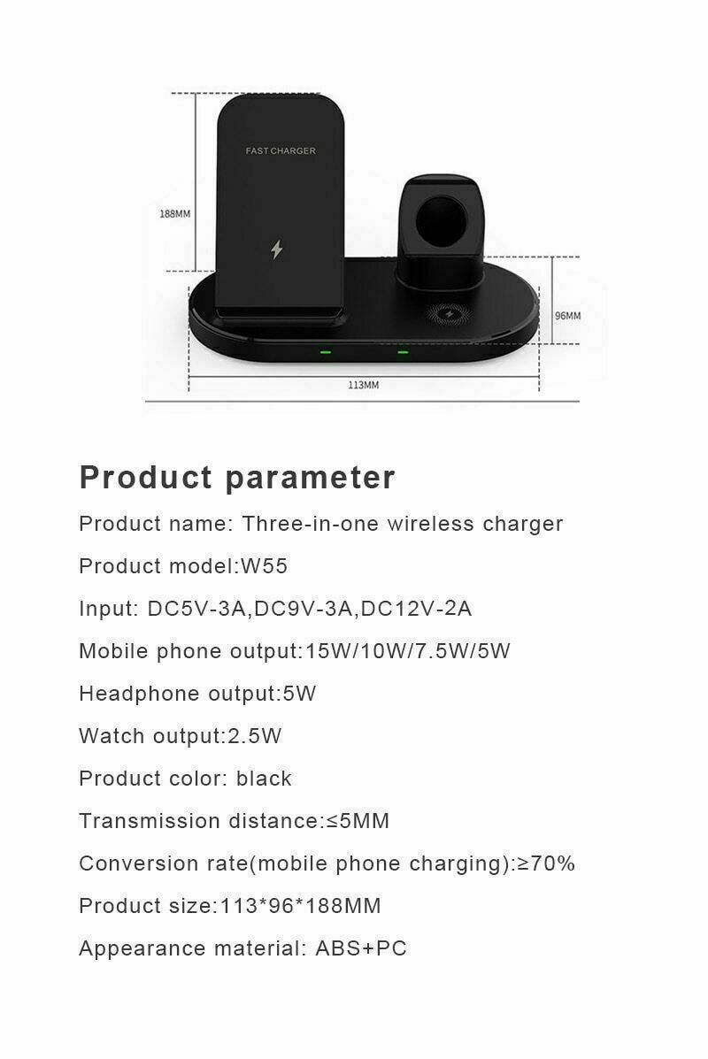 NEW 3 in 1 Wireless 15W Fast Charger Dock Folding Station For Watch Smart phone