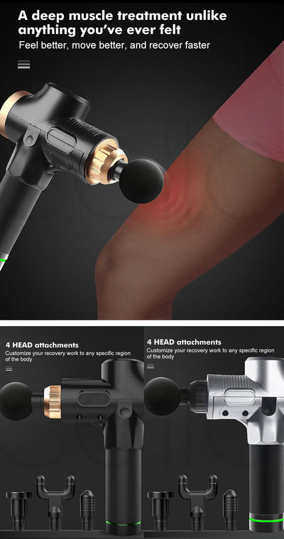 Massage Gun Electric Massager Vibration Muscle Therapy 4 Heads Percussion Tissue