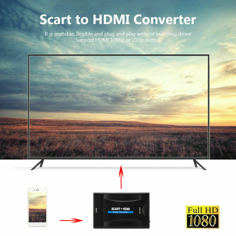 SCART To HDMI Video Audio Upscale Converter Adapter Sky TV 1080P DVD Box HD more