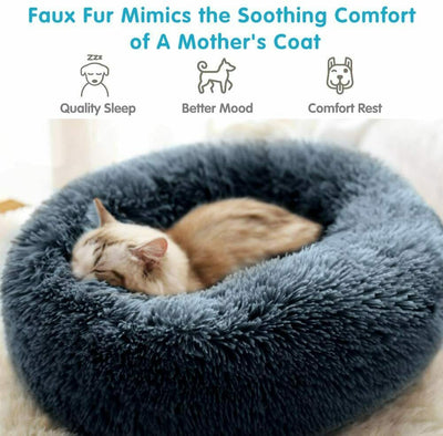 Pet Dog Cat Calming Bed Warm Soft Plush Round Nest Comfy Sleeping Kennel Cave CA