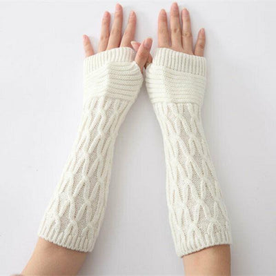 Women Arm Warmer Long Gloves Fashion Fingerless Gloves Solid Color Knit Gloves