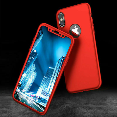 For iPhone 7 8 Plus X Case - Shockproof 360 Bumper Cover + Tempered Glass