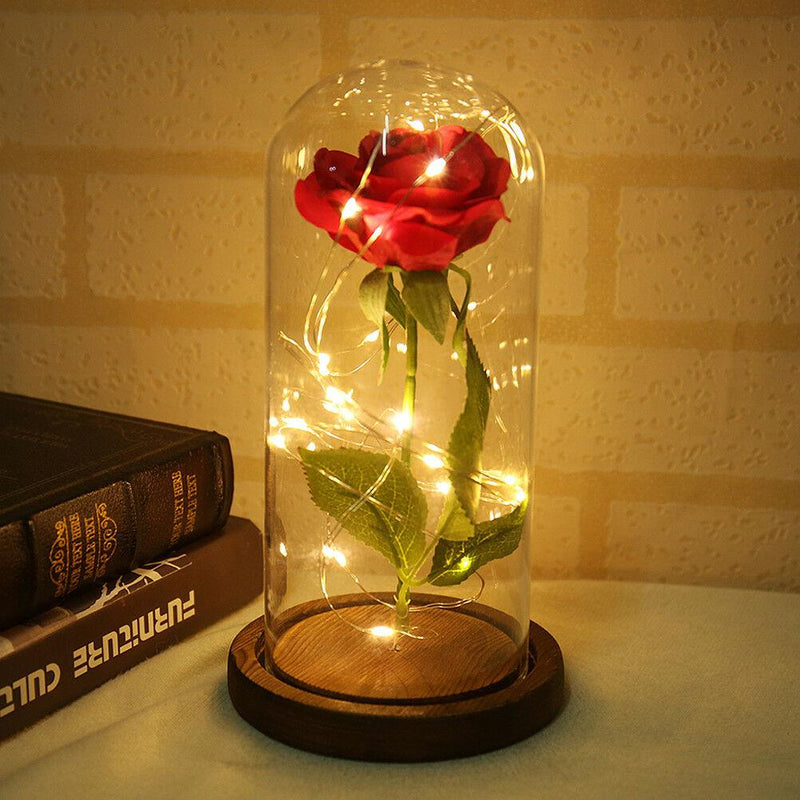 Beauty And The Beast Enchanted Rose LED Glass Cover Night Light Lamp Flower Gift