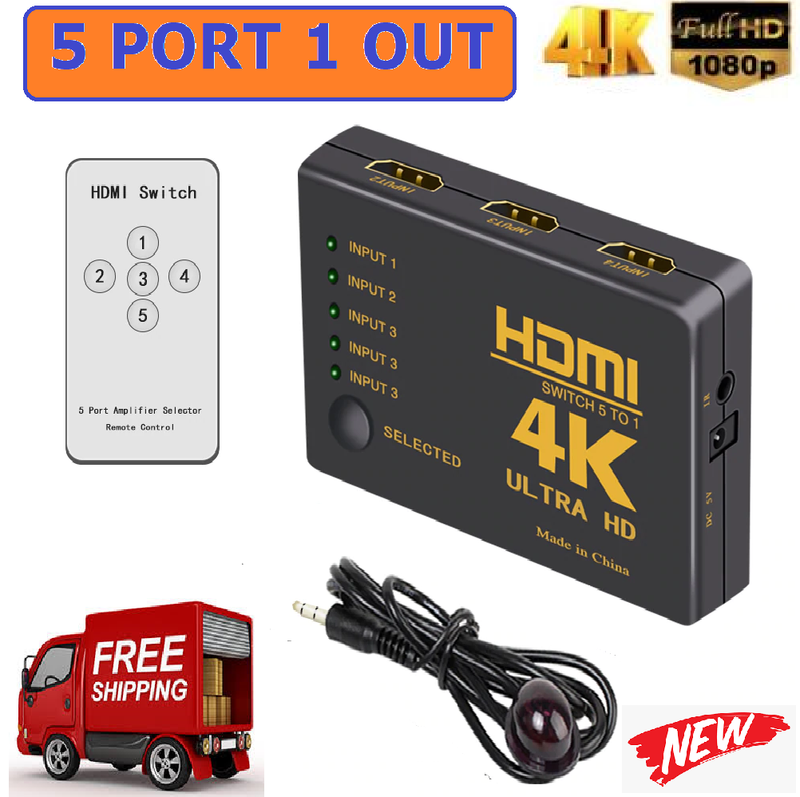 HDMI Splitter Switch Box Ultra HD 5 Port 4K 3D 1080P+ Remote Control For HDTV CA