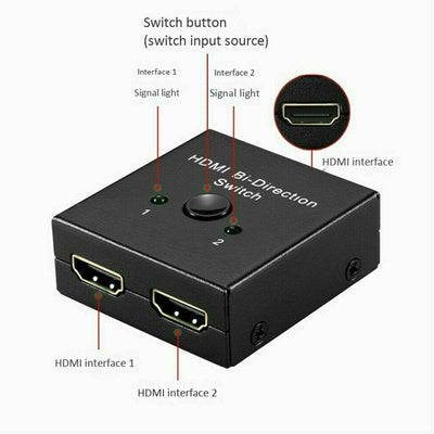 2 in 1 In Out UHD 4K Bi Direction HDMI 2.0 Switch Switcher Splitter Hub HDCP 3D