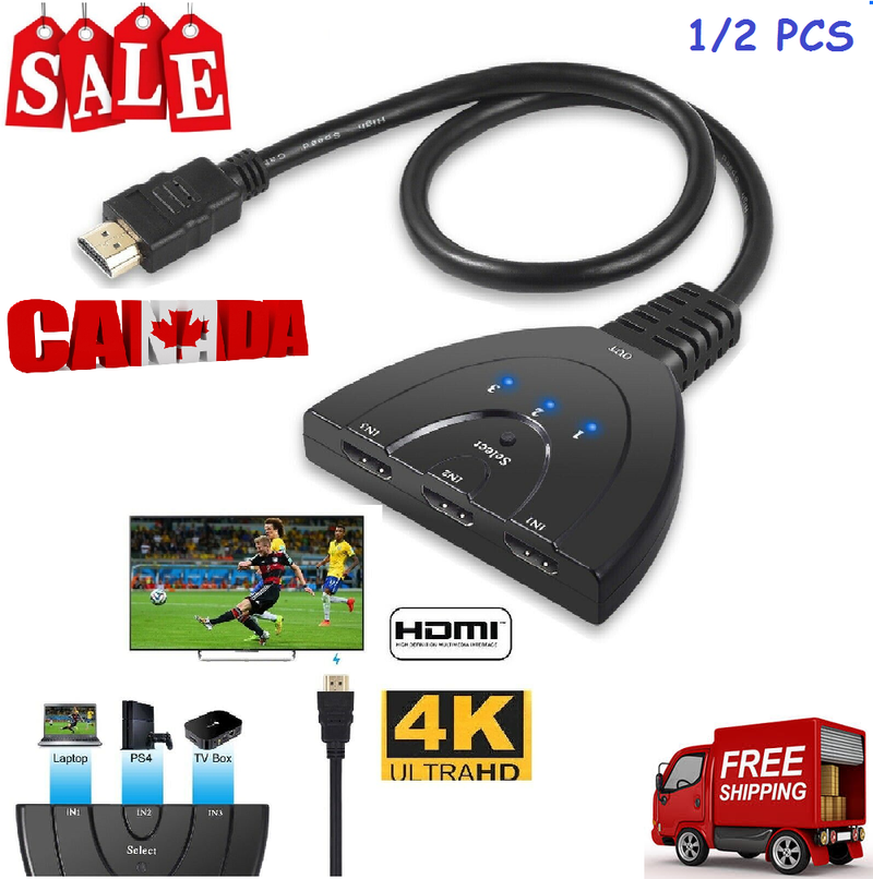 HDMI Splitter 3 Port HDMI Switch Switcher 3 in 1 Out Full HD 4K 1080P 3D Player