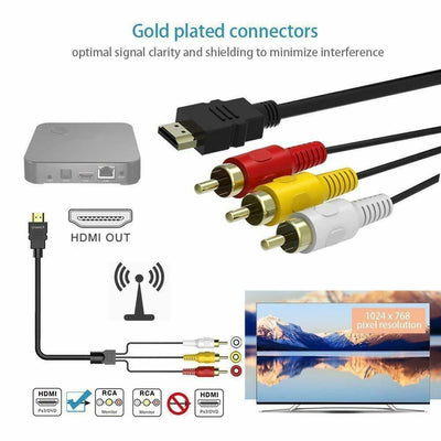 1.5m HDMI Male to 3 RCA Video Audio Converter Component AV Adapter Cable Cord