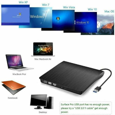 Slim External DVD RW CD Writer Drive USB 3.0 Burner Reader Player For Laptop PC