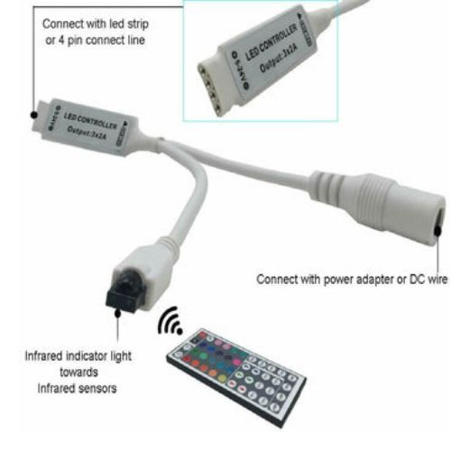 LED Strip Light controller 44 Key IR Infrared Wireless Remote with IR Receiver