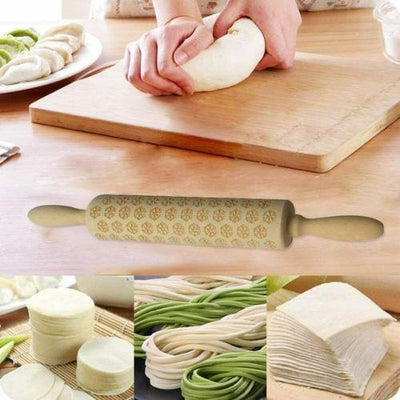 Christmas Elk Print Rolling Pin Engraved Wood Embossing Embossed for DIY Cookies