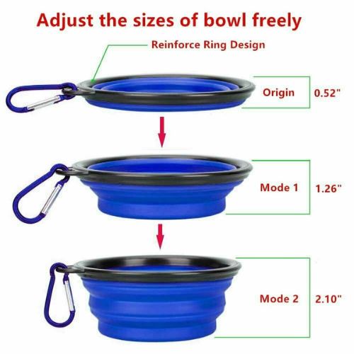 Portable Foldable Silicone Travel Collapsible Pet Dog Water Bowls with hook Clip