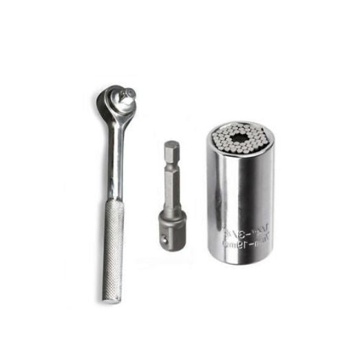 7mm-19mm Universal Socket Kit Grip Ratchet Wrench Drill Adapter Tool Set