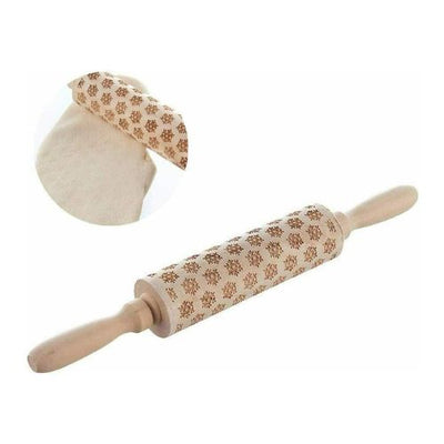 Christmas Elk Print Rolling Pin Engraved Wood Embossing Embossed XMAS Cake Wood